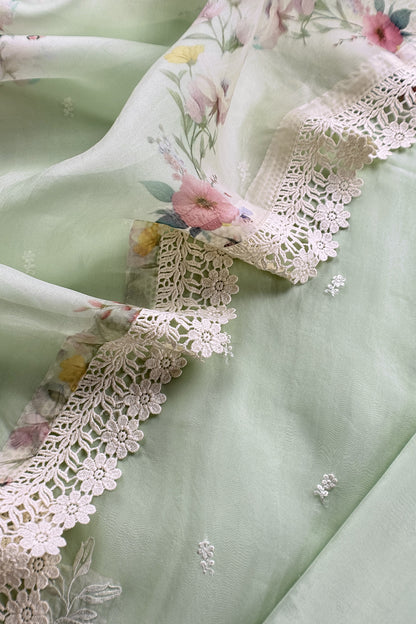 Pastel Green Handloom Organza Suit Fabric With Dupatta