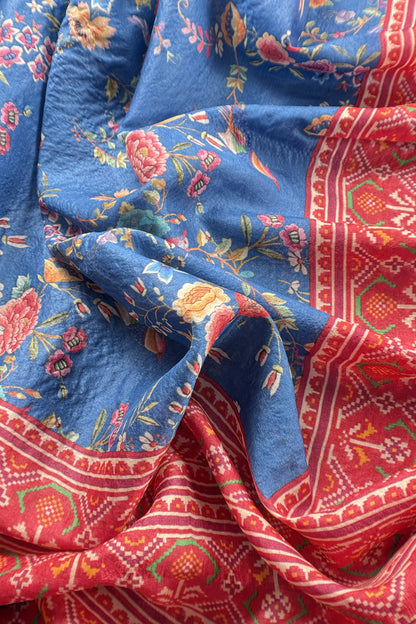 Blue Pure Tussar Silk Suit With Patola Dupatta