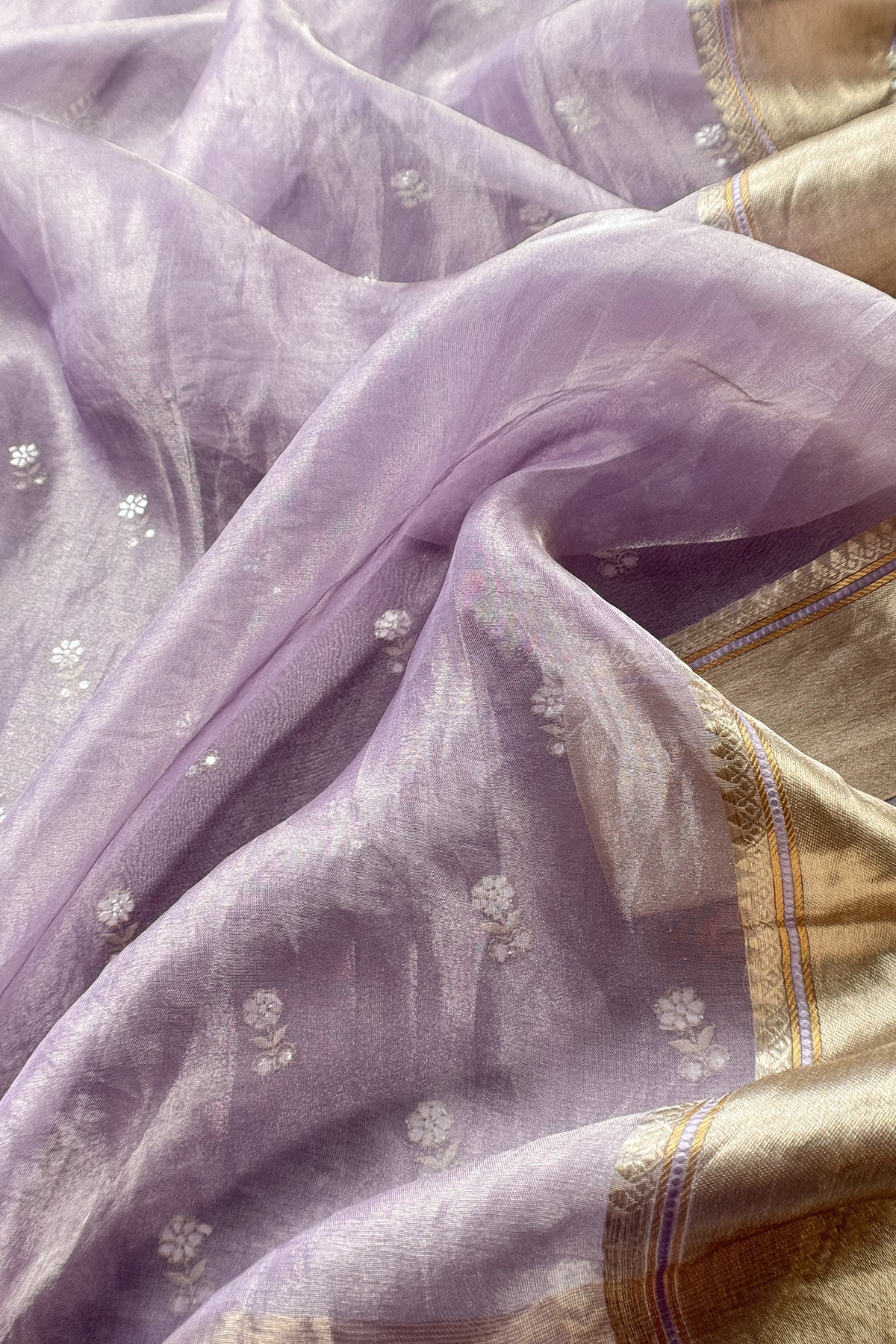 Lavender Luxe Handloom Tissue Silk Unstitched Suit With Mirror Work
