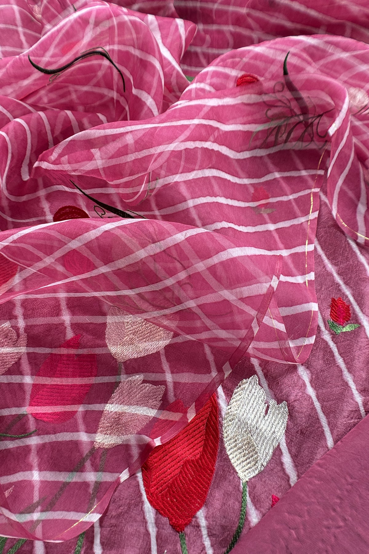 Deep Plum Pure Lehariya Silk Suit With Organza Dupatta