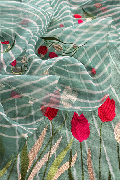 Mint Green Pure Lehariya Silk Suit With Organza Dupatta