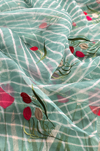 Mint Green Pure Lehariya Silk Suit With Organza Dupatta