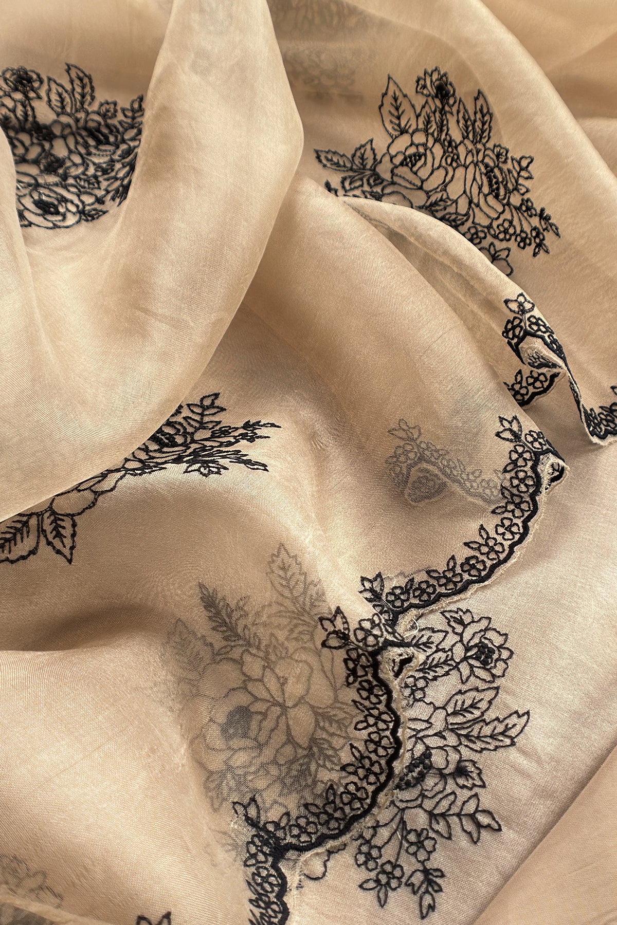 Kalasheel Luxe Designer Coffee Brown Handloom Organza Suit With Black Roses Embroidery