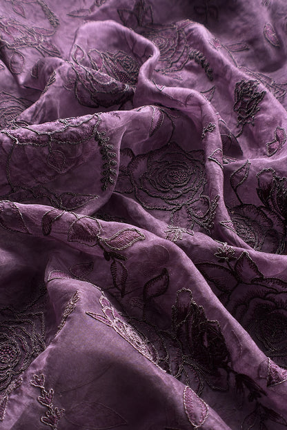 Violet Pure Kora Silk Suit With French Thread Embroidery