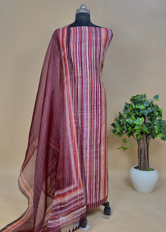 Chiniya Silk Suit Set With Organza Dupatta
