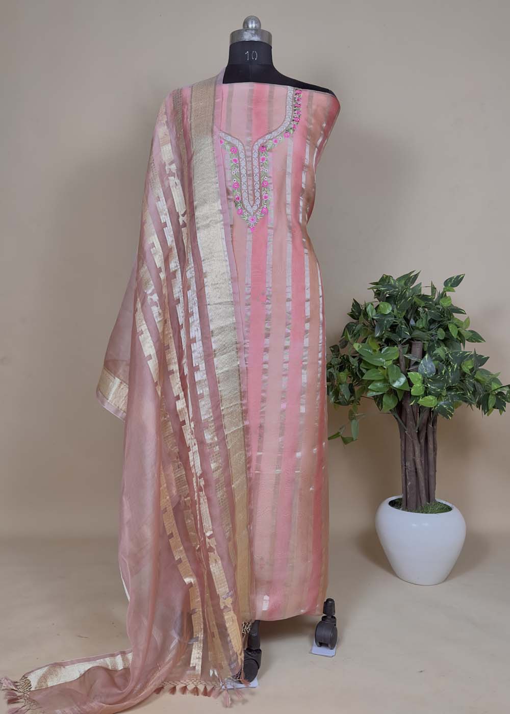 Blue Pink Kora Silk Suit Set