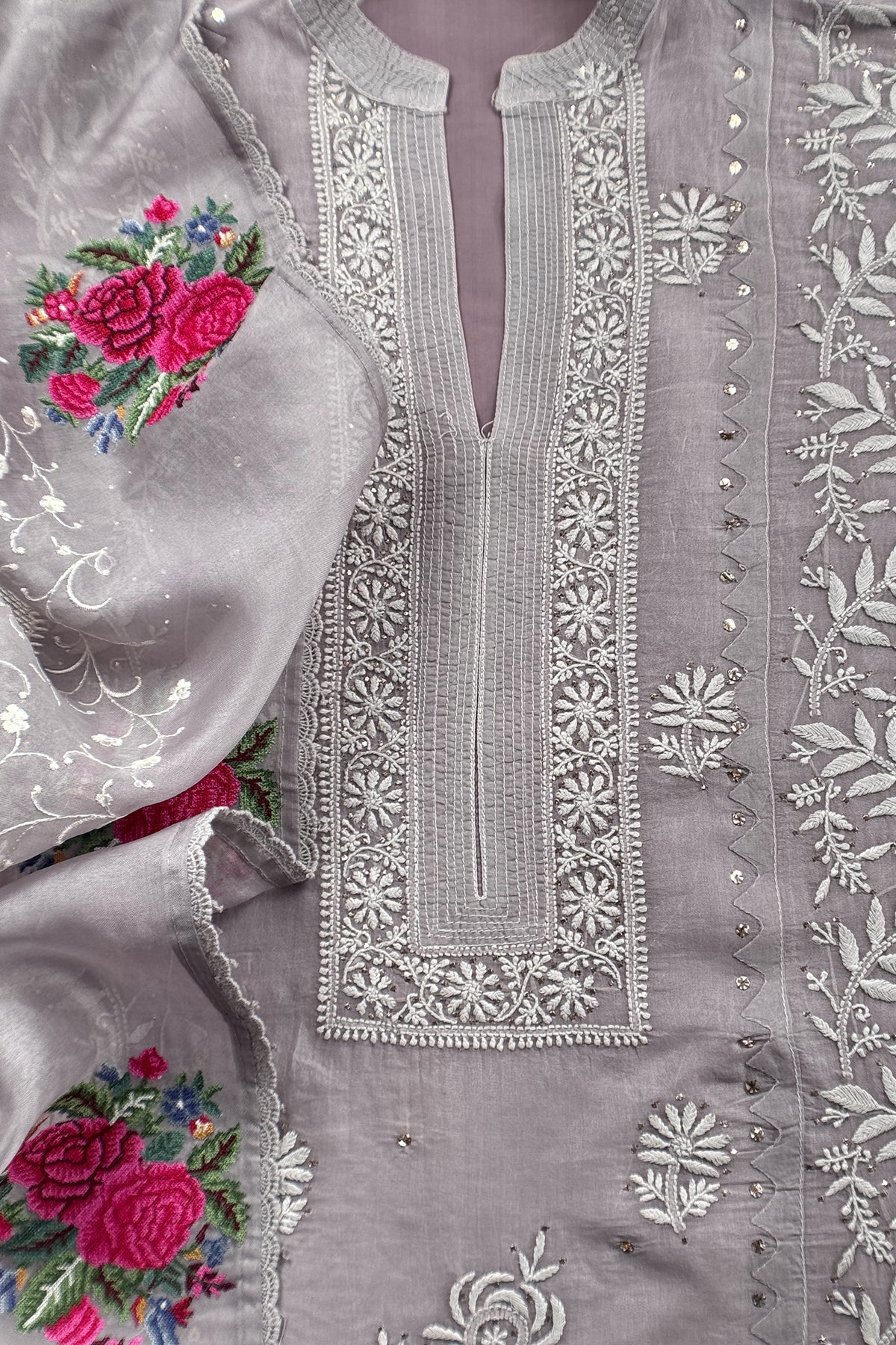 Festive wear silk suit with organza silk dupatta

