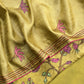 Yellow Kantha Embroidered Unstitched Suit In Handloom Tussar Silk