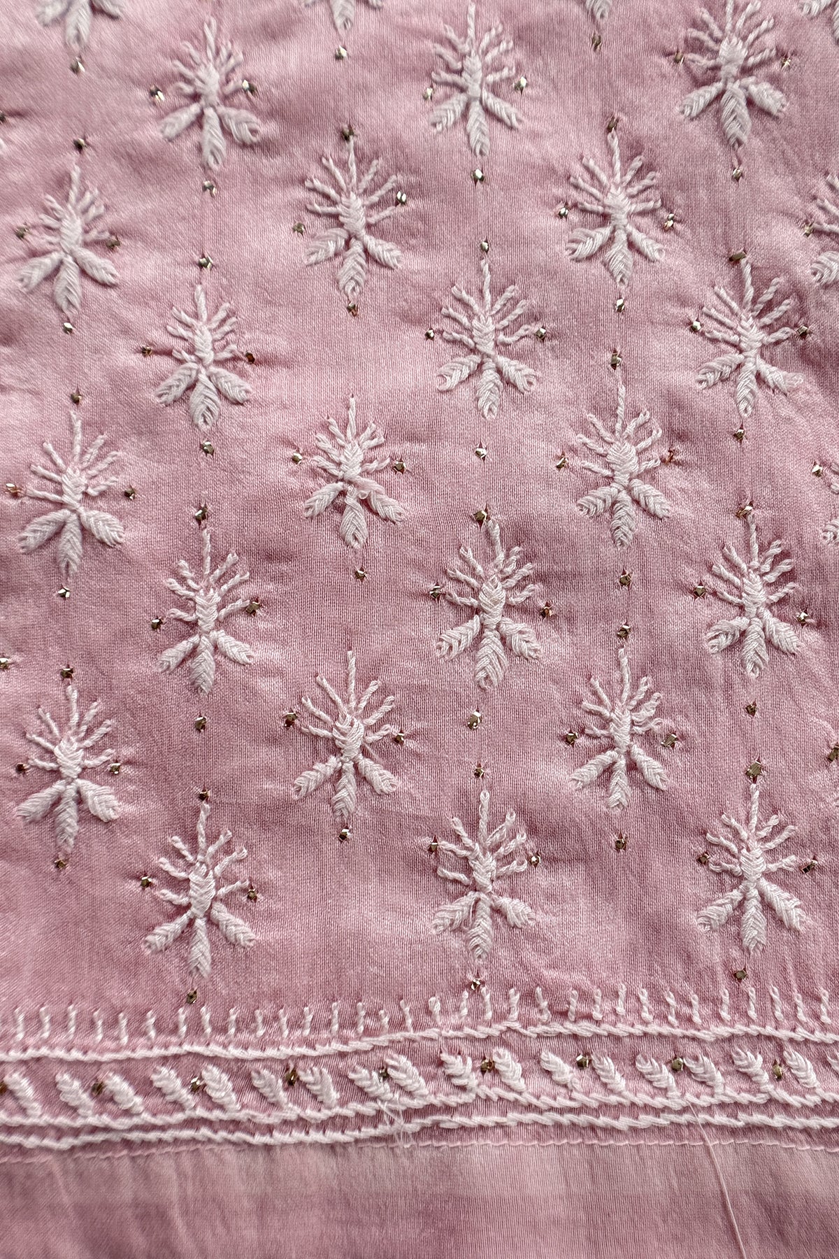 Baby Pink Pure Organza Hand Embroidered Lakhnavi Kurta And Kora Silk Dupatta With Resham Embroidery