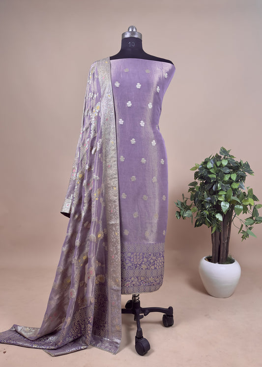 Tissue Silk Unstitched dupatta suit with Meenakari and zari weaving