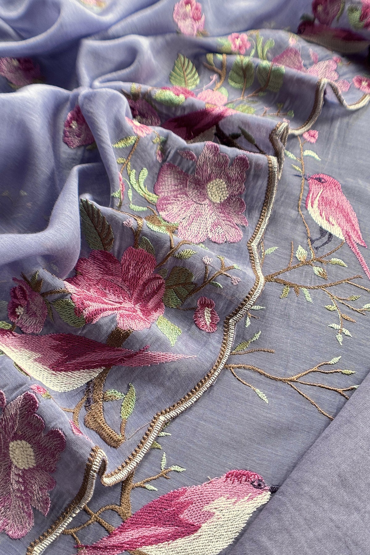 Ice Blue Pure Mul Cotton Silk Suit With Thread Embroidery
