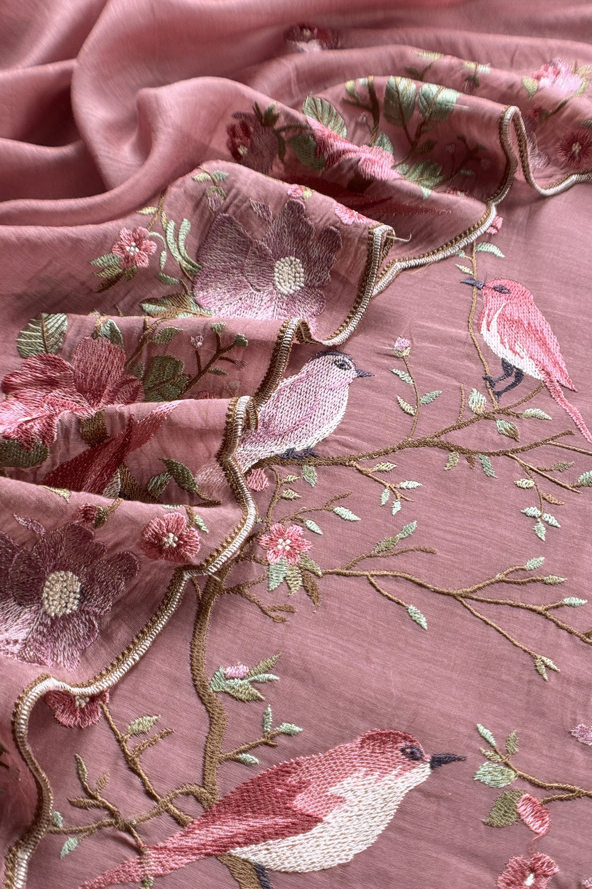 Dusty Pink Pure Mul Cotton Silk Suit With Thread Embroidery