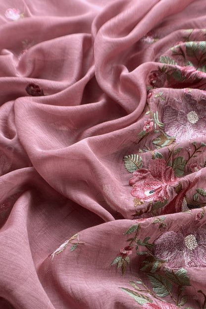 Dusty Pink Pure Mul Cotton Silk Suit With Thread Embroidery