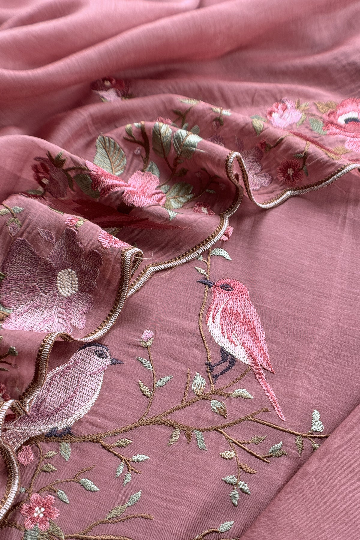 Dusty Pink Pure Mul Cotton Silk Suit With Thread Embroidery