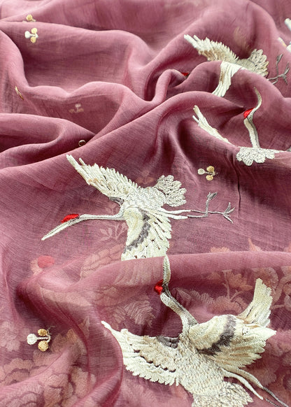 Mulmul suit set with flamingo flower embroidered

