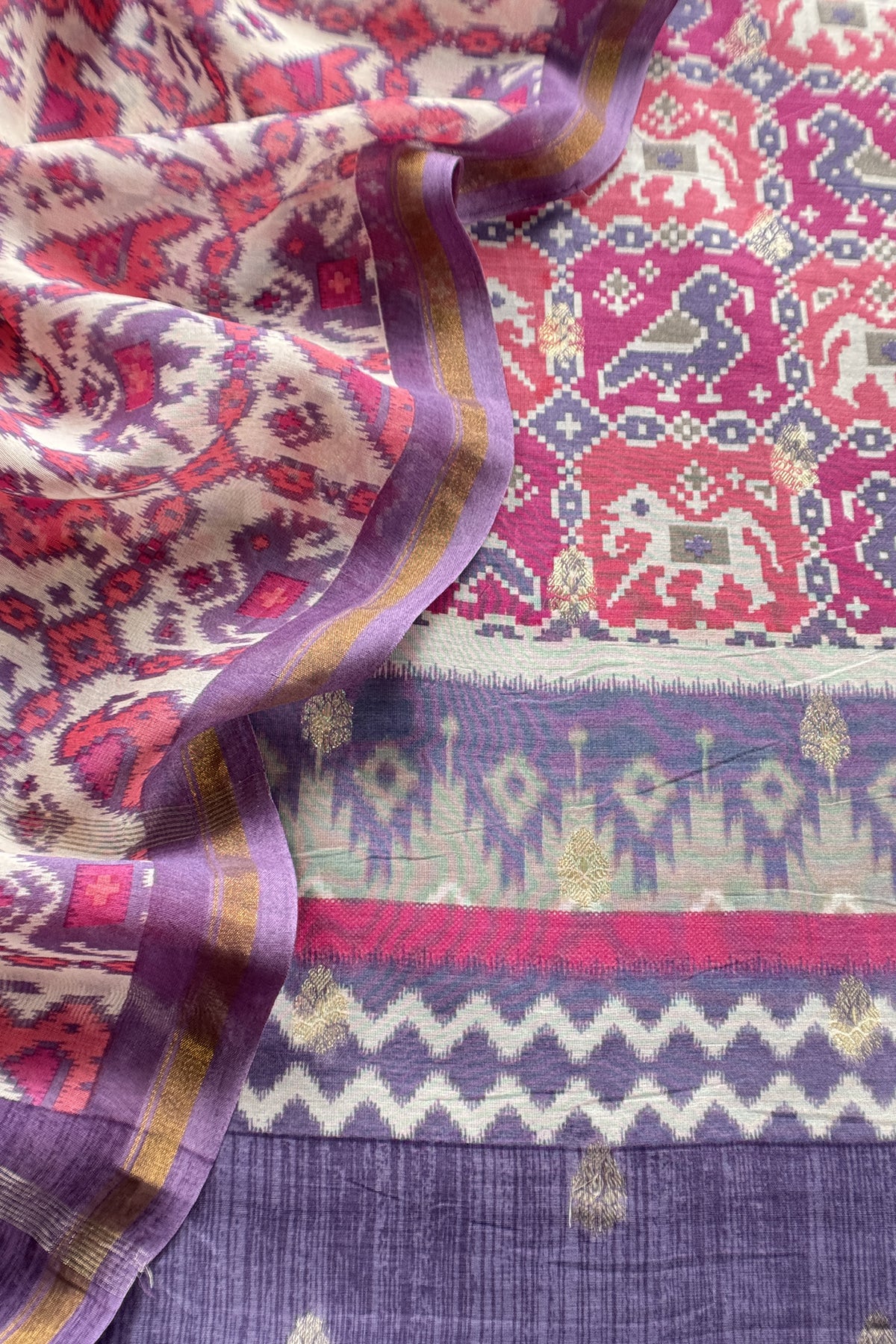 Maheshwari Silk Suit In Patola With Zari Weaving