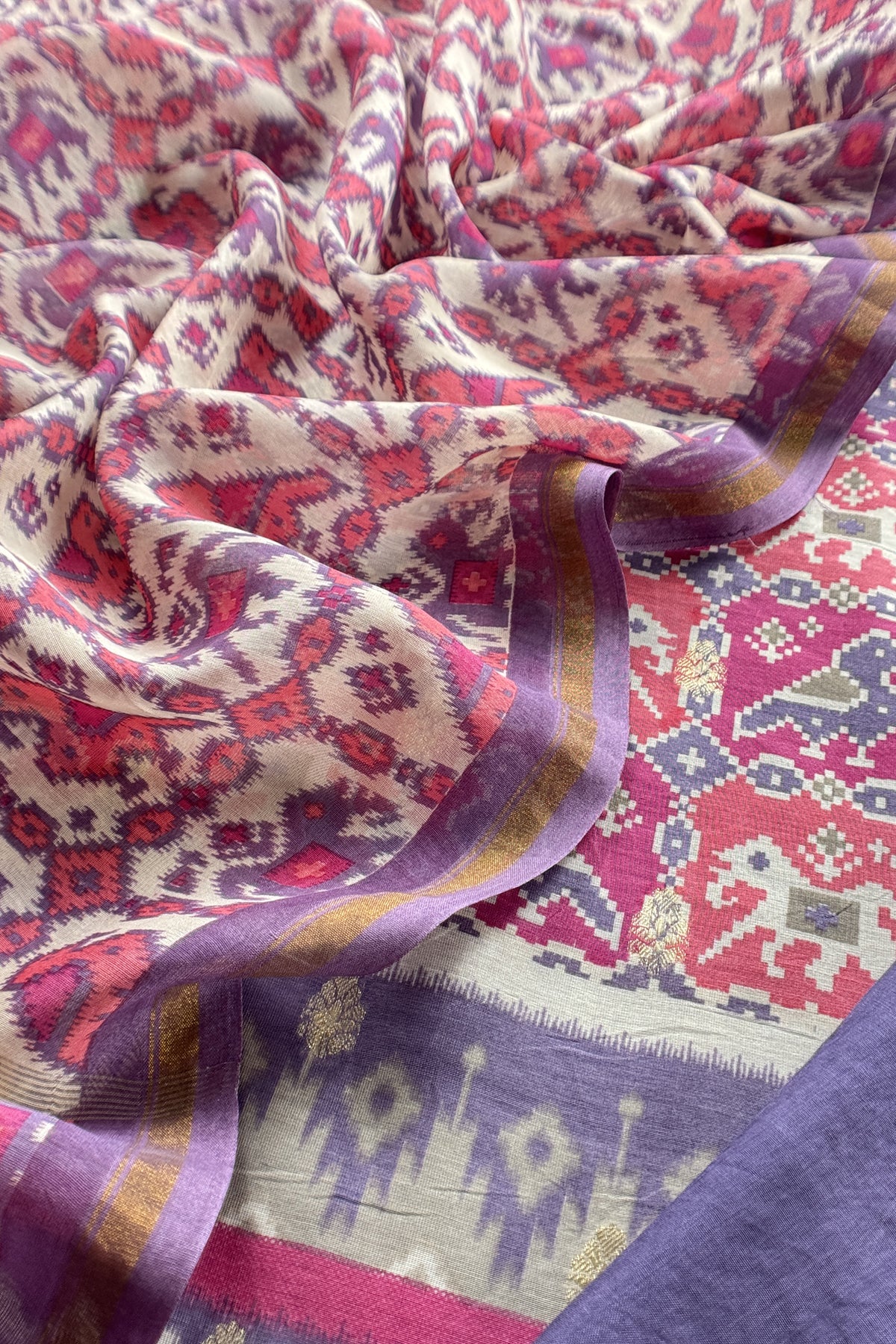 Maheshwari Silk Suit In Patola With Zari Weaving
