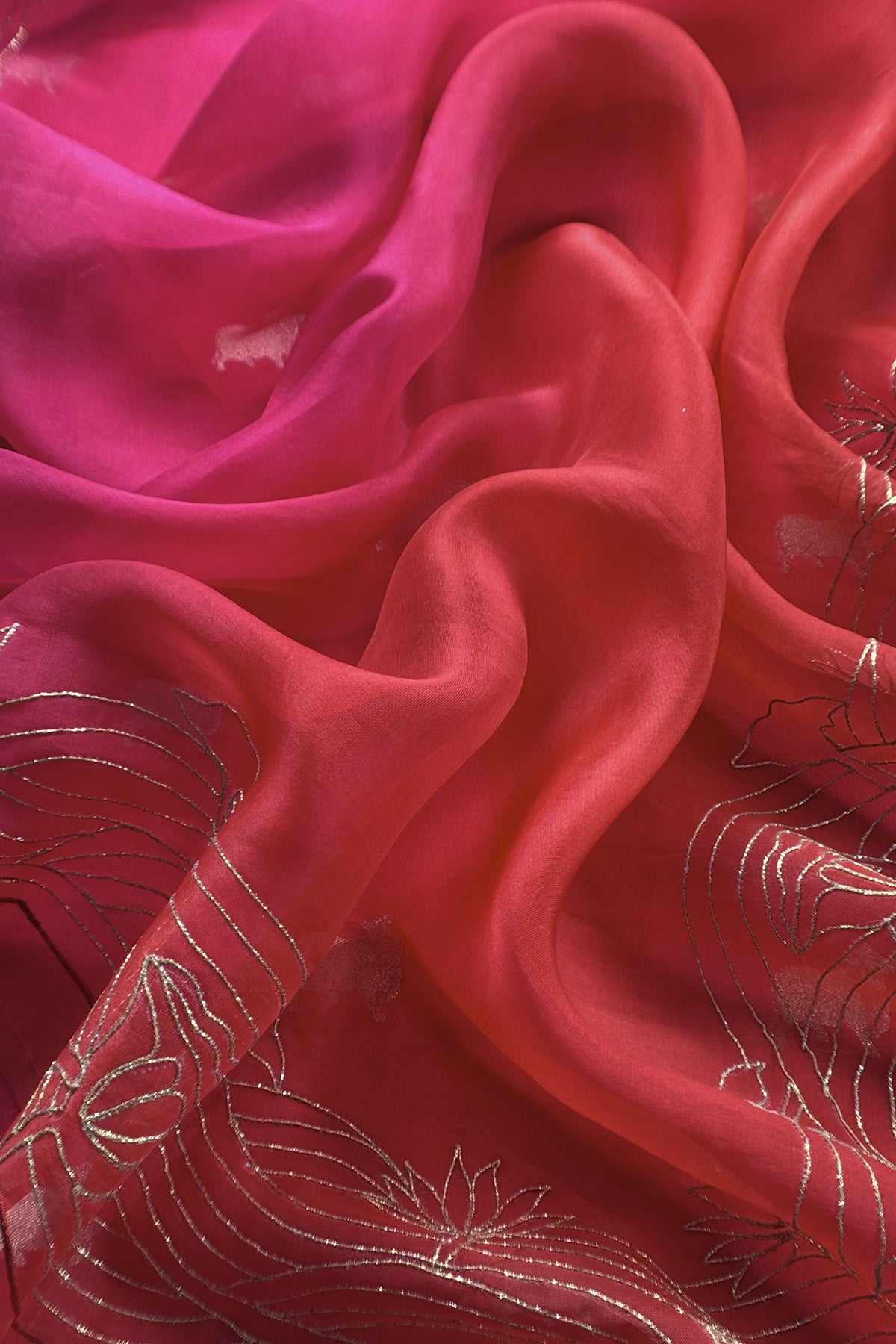 Pink Pure Chiniya Silk Kurta And Ombré Kora Silk Dupatta With Handw