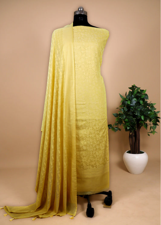 Yellow Handloom Banarasi Suit With Cutwork Weaving