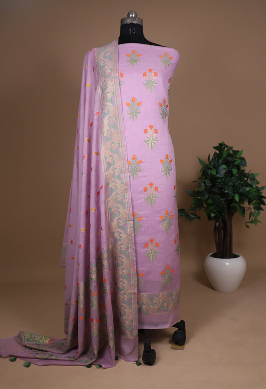 Handwoven Meenakari Unstitched Suit In Pure Cotton