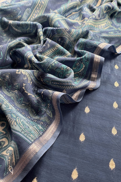 Blue Pure Maheshwari Silk Suit With Dupatta