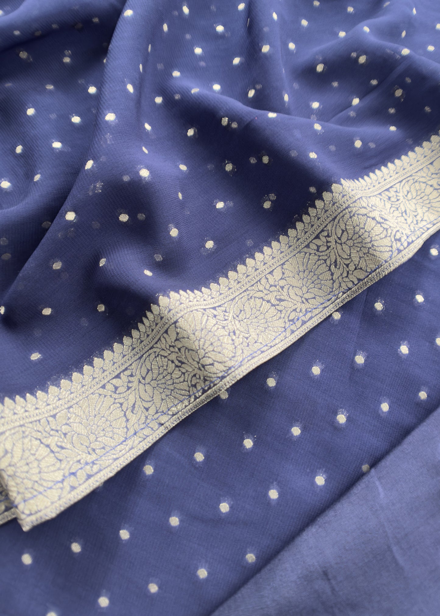 Blue Banarasi Georgette Suit With Jacquard Weaving