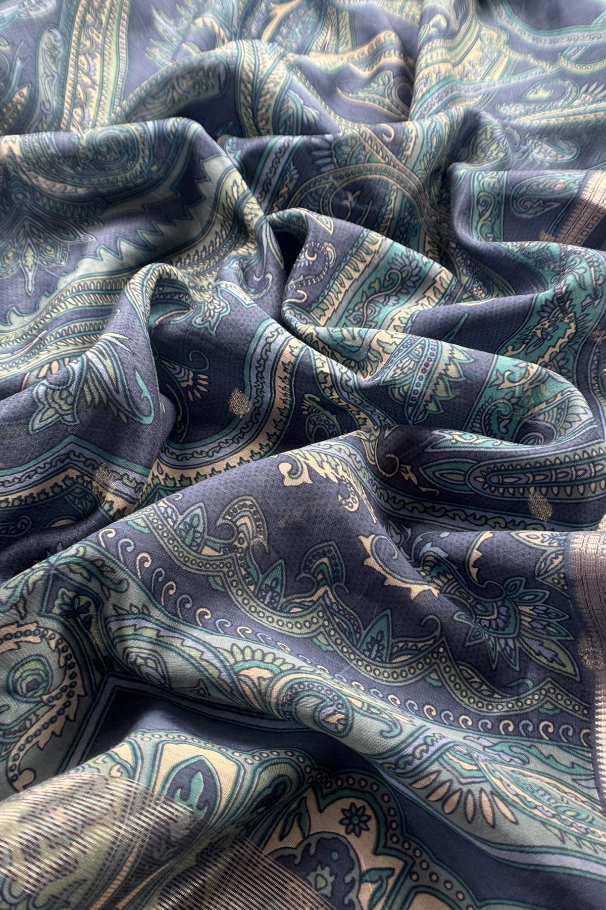 Blue Pure Maheshwari Silk Suit With Dupatta