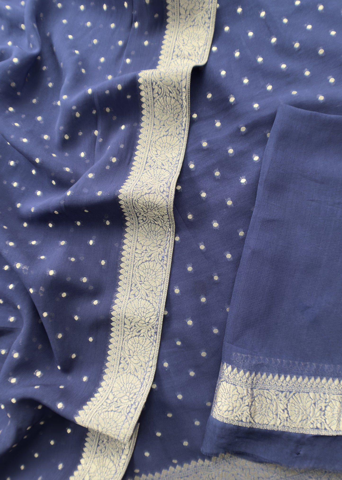 Blue Banarasi Georgette Suit With Jacquard Weaving