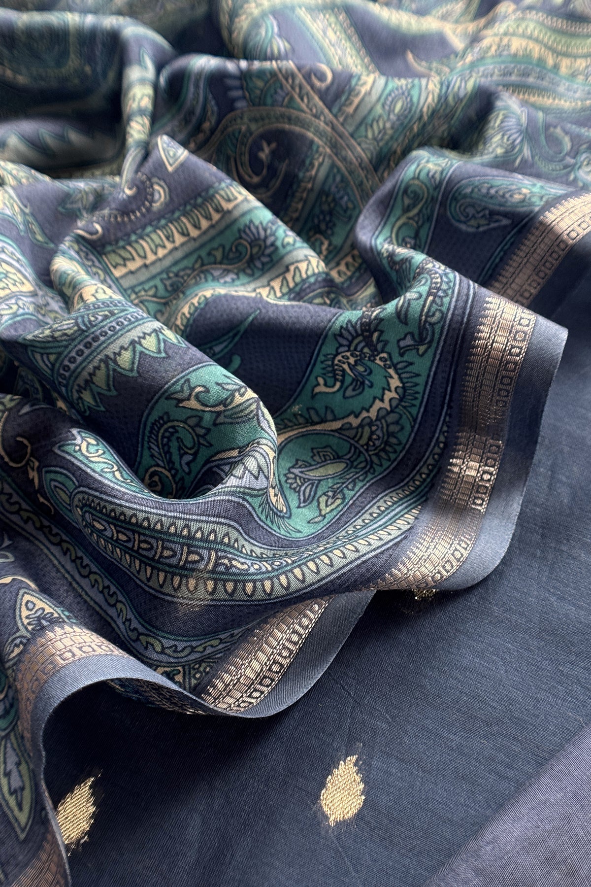 Blue Pure Maheshwari Silk Suit With Dupatta