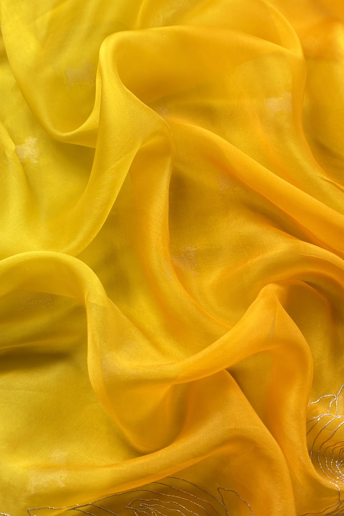 Yellow Pure Chiniya Silk Kurta And Ombré Kora Silk Dupatta With Handw