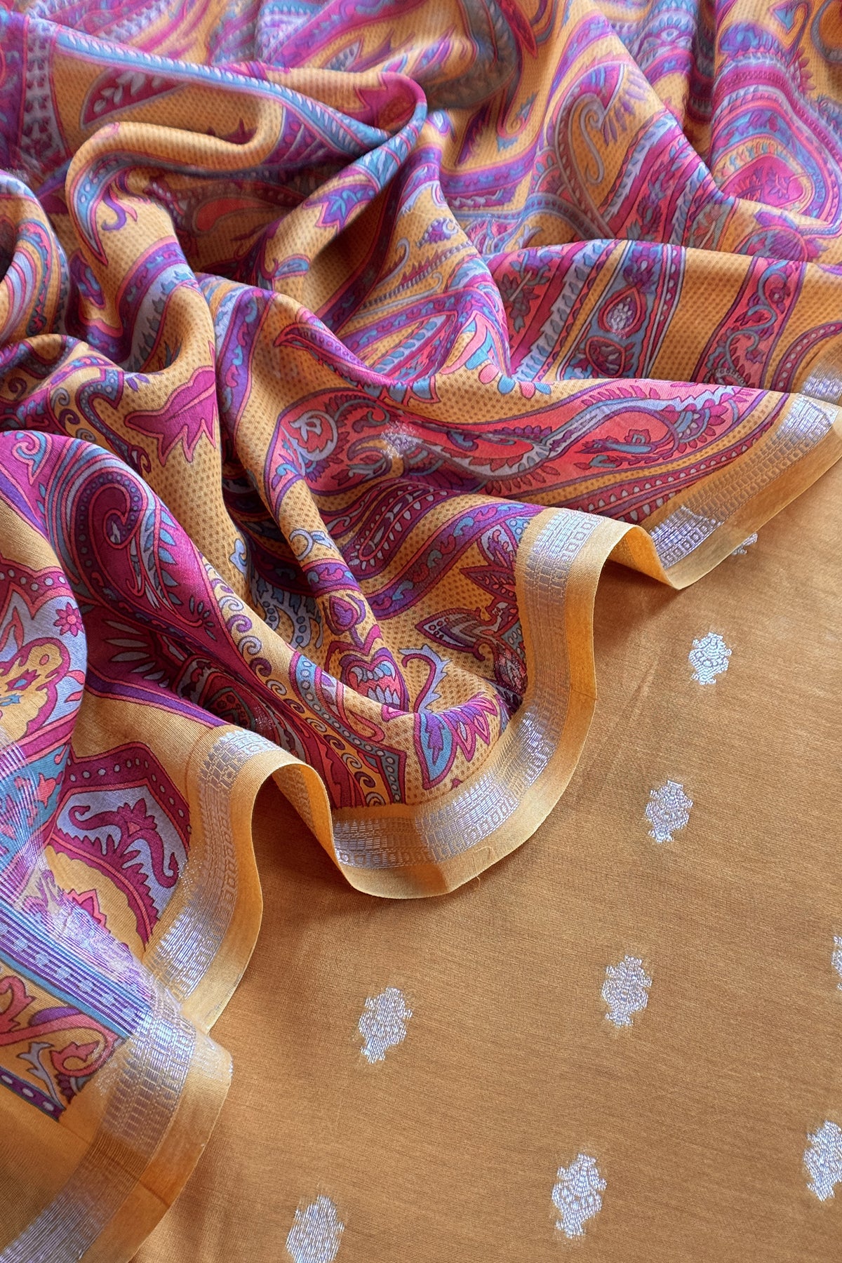 Yellow Pure Maheshwari Silk Suit With Dupatta