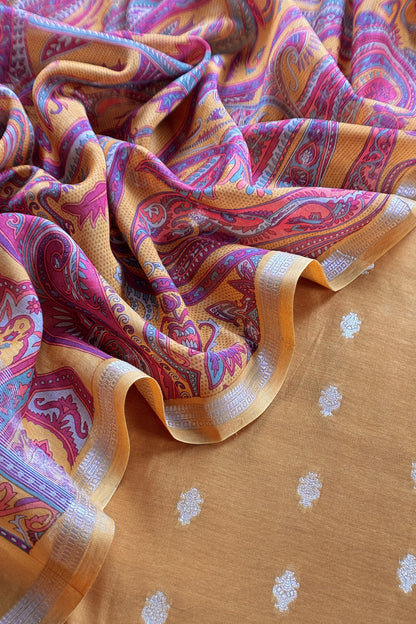 Yellow Pure Maheshwari Silk Suit With Dupatta