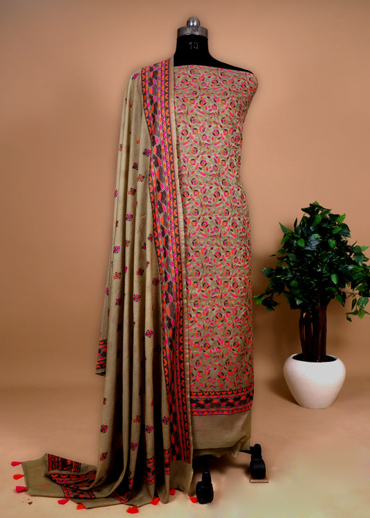 Madhubani Cotton Unstitched Suit with Meenakari Cutwork Weaving