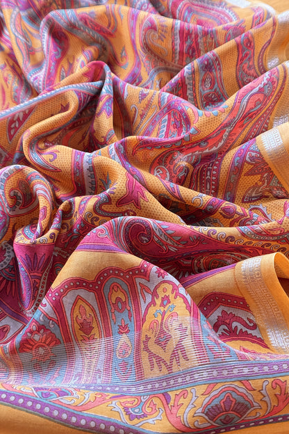 Yellow Pure Maheshwari Silk Suit With Dupatta
