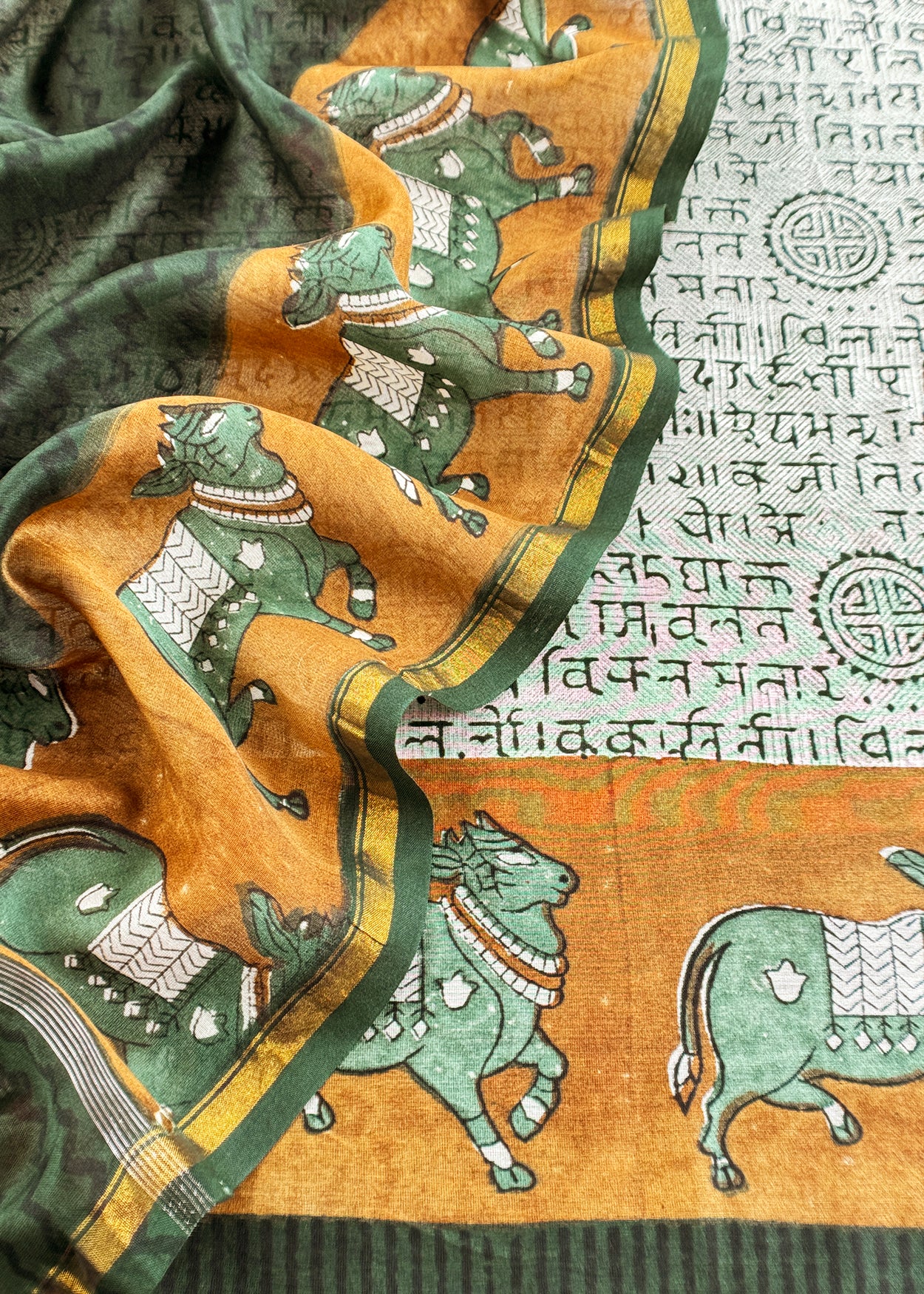 Green Pure Maheshwari Silk Suit With Dupatta