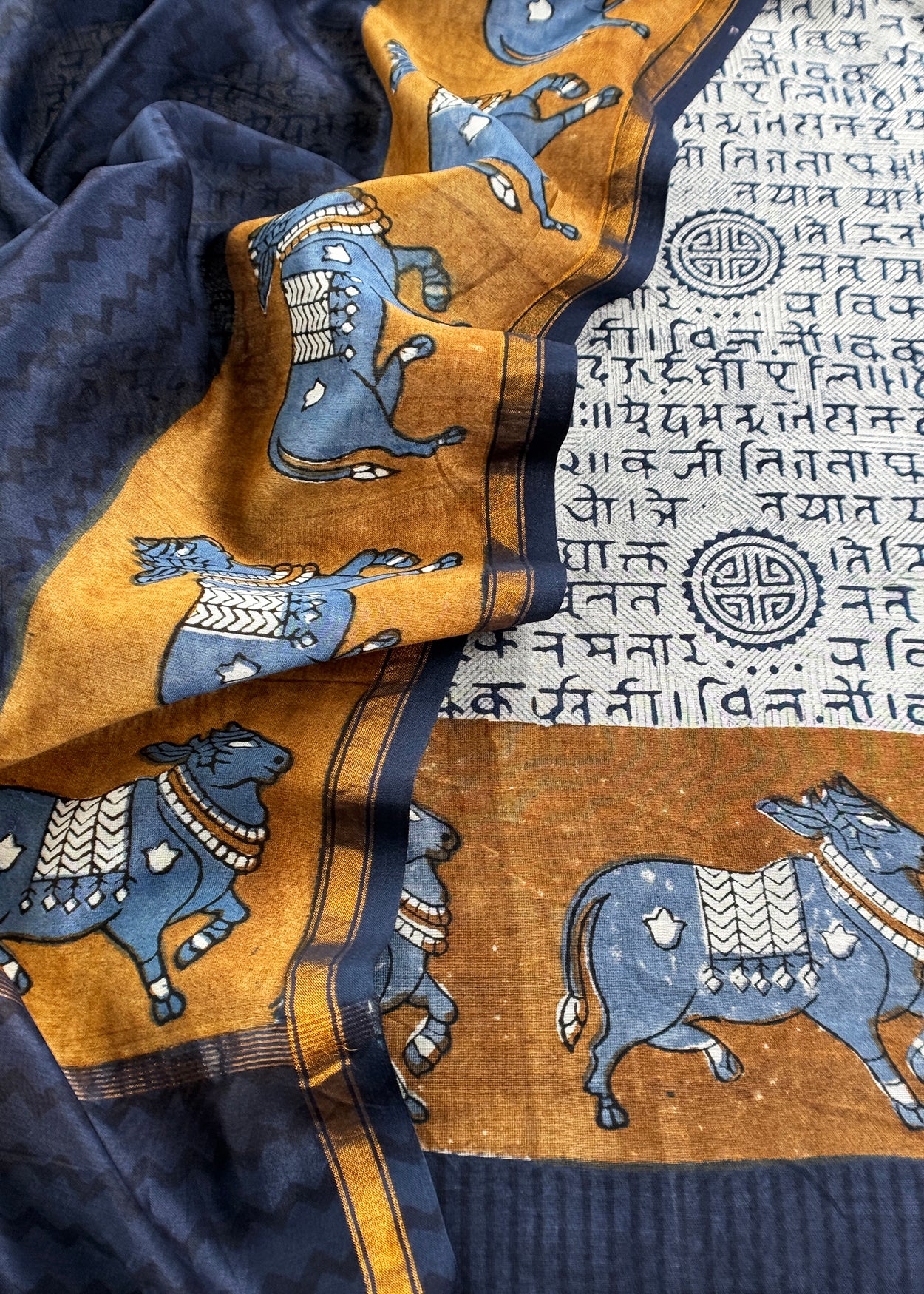 Blue Pure Maheshwari Silk Suit With Dupatta