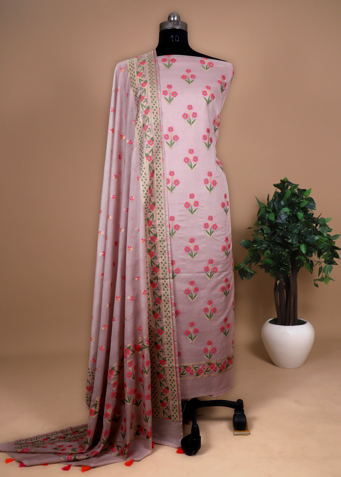 Handwoven Meenakari Unstitched Suit In Pure Cotton.