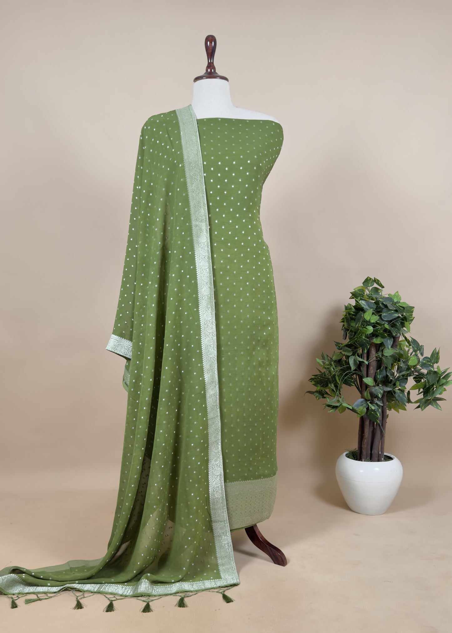 Brown Banarasi Georgette Suit With Jacquard Weaving