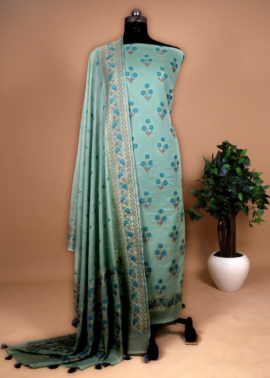 Handwoven Meenakari Unstitched Suit In Pure Cotton