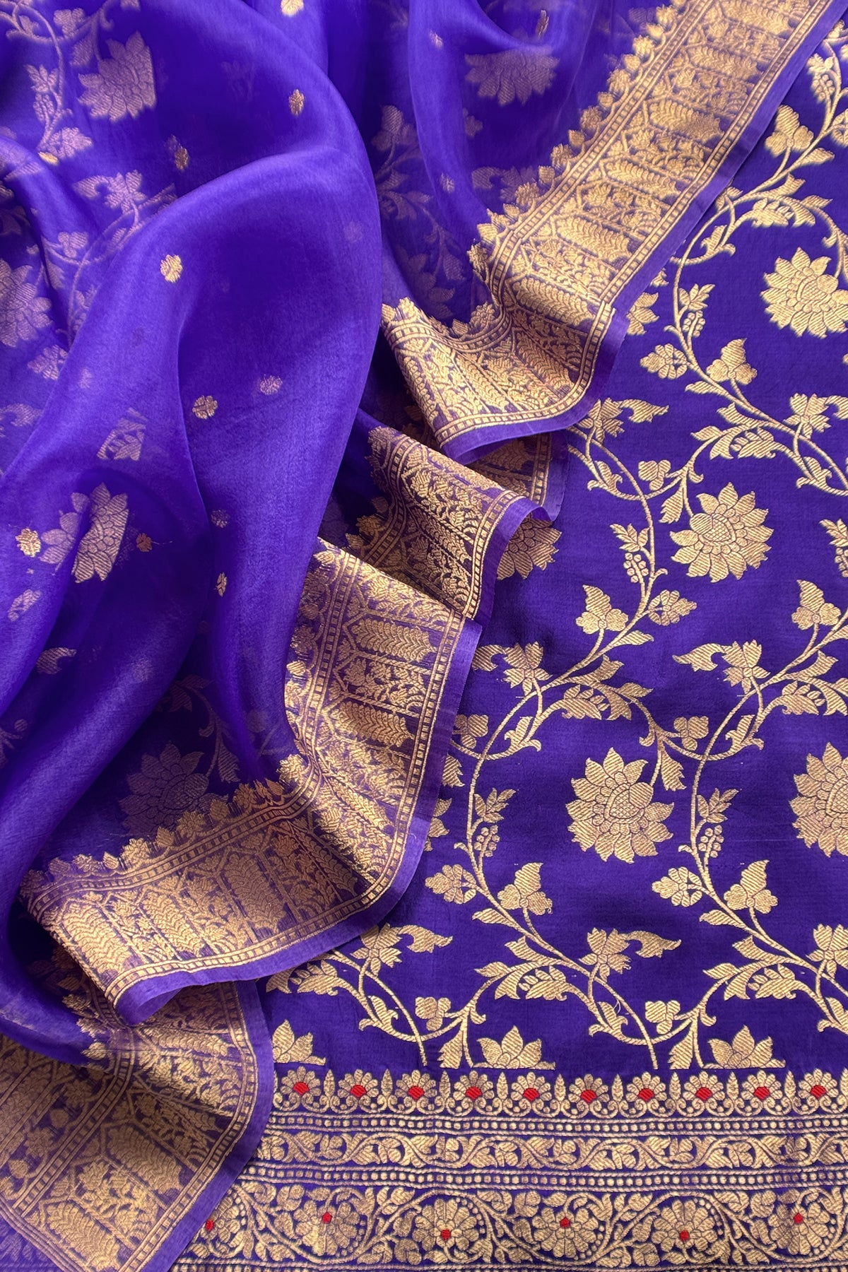 Purple Varanasi Pure Silk Suit With Sonarupa Weaving With Kora Silk Dupatta