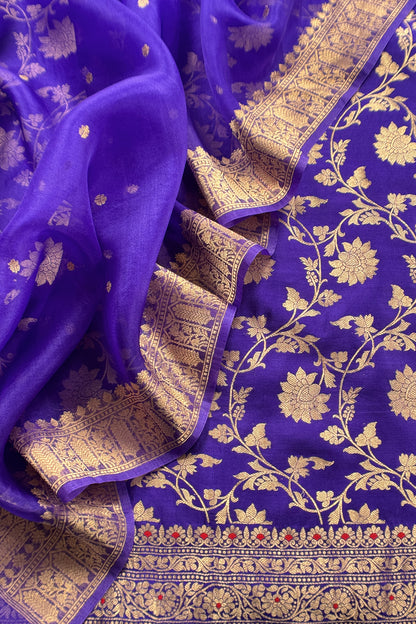 Purple Varanasi Pure Silk Suit With Sonarupa Weaving With Kora Silk Dupatta