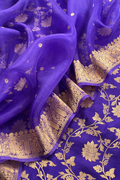 Purple Varanasi Pure Silk Suit With Sonarupa Weaving With Kora Silk Dupatta