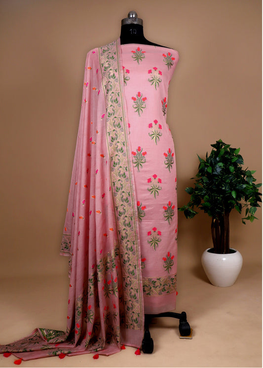 Handwoven Meenakari Unstitched Suit In Pure Cotton.