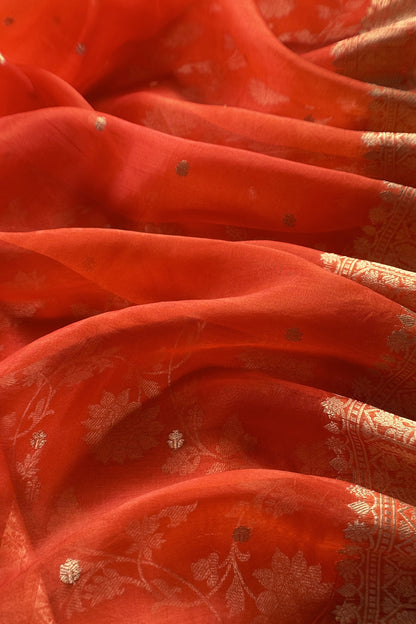 Orange Varanasi Pure Silk Suit With Sonarupa Weaving With Kora Silk Dupatta
