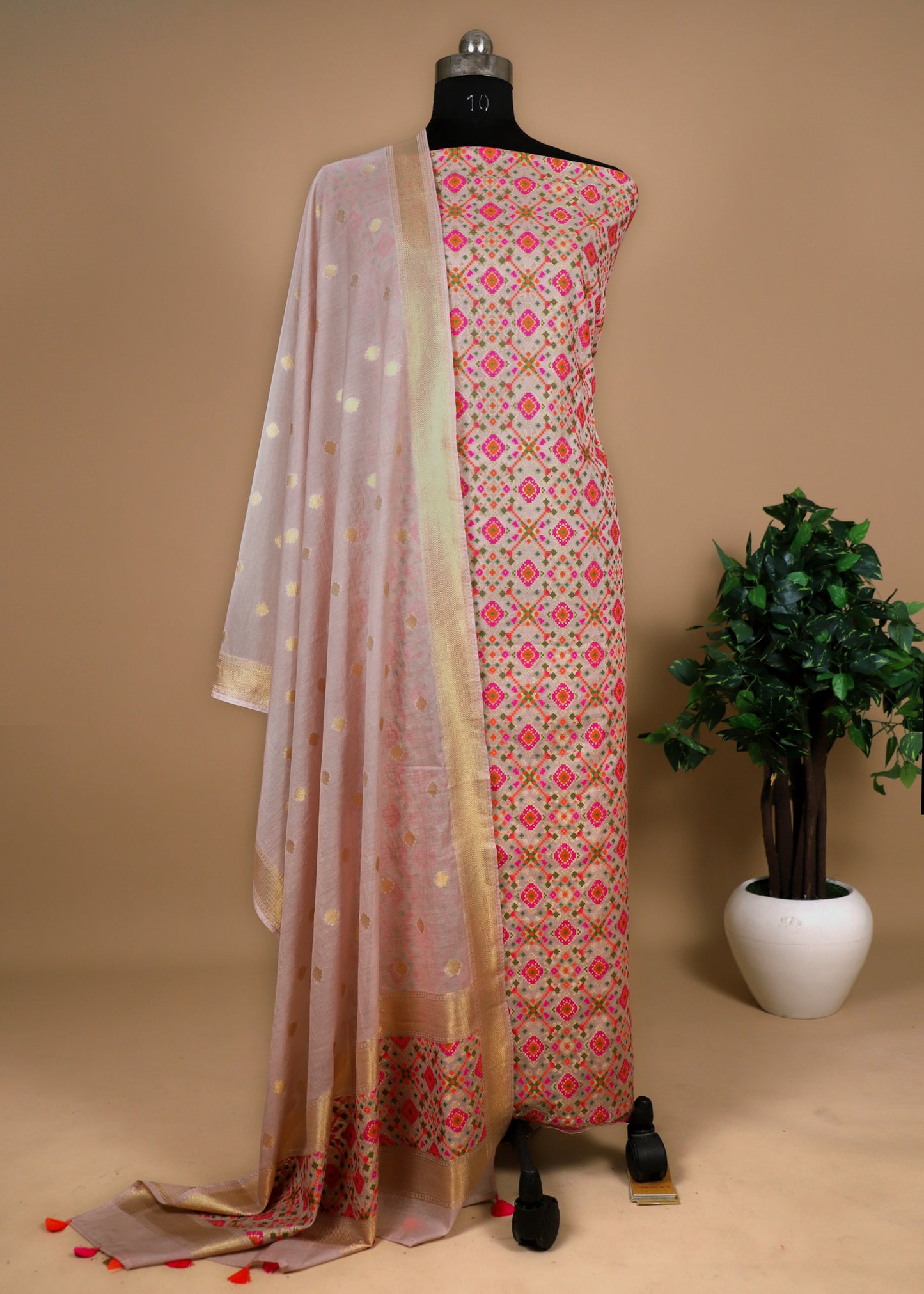 Handwoven Unstiched Patola Suit in Pure Cotton