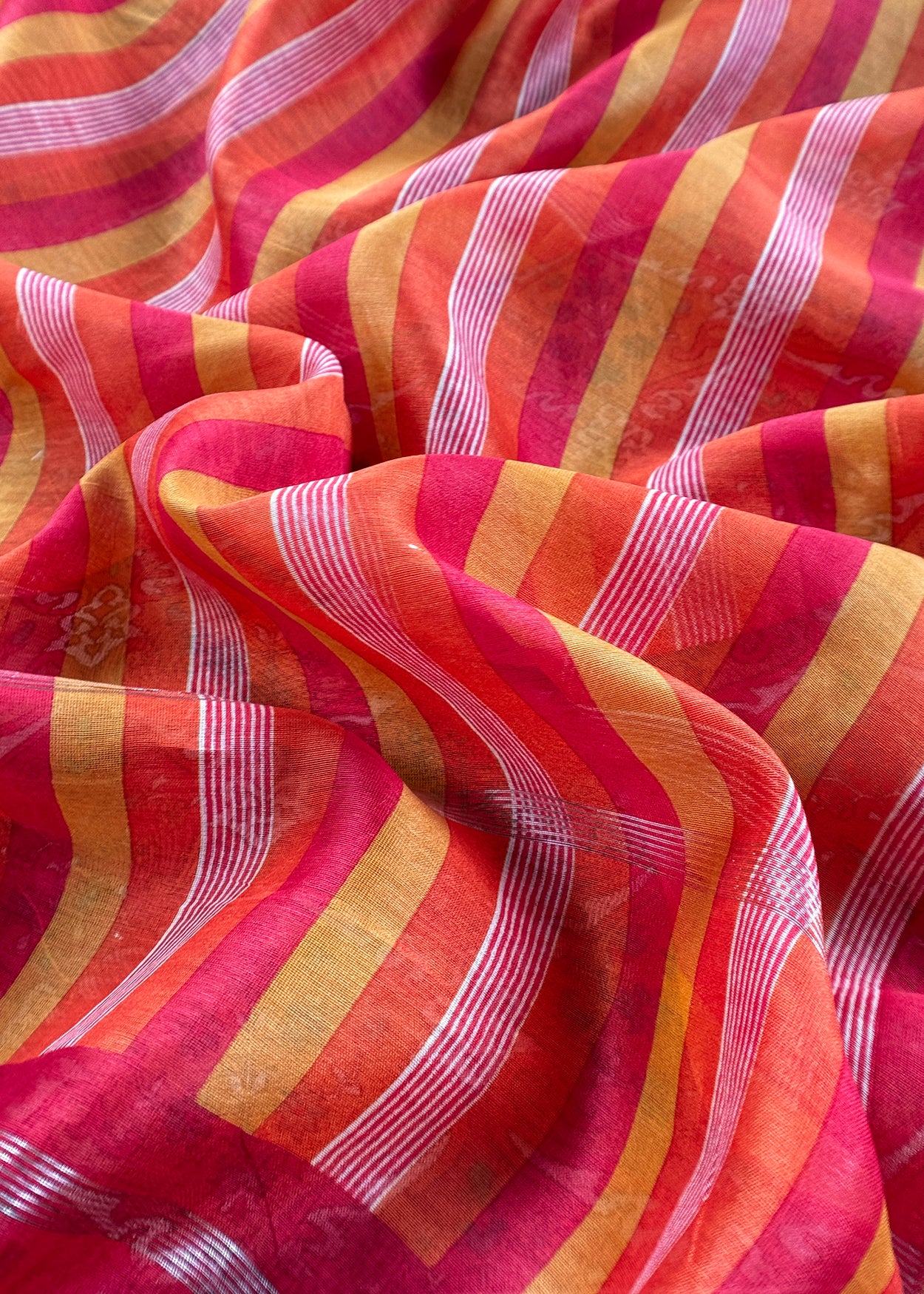Red Pure Maheshwari Silk Suit In Hand-Block Print With Dupatta