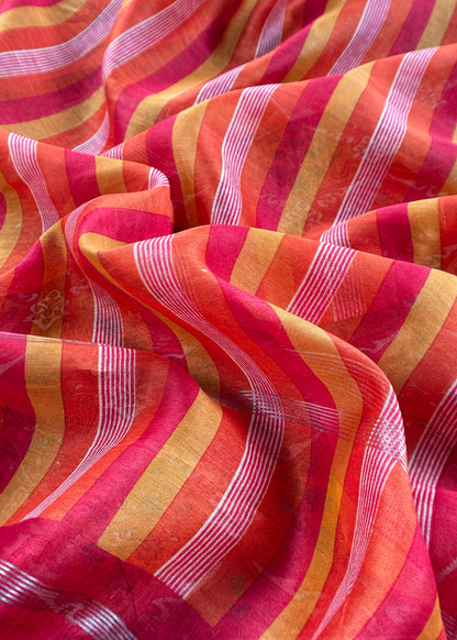 Red Pure Maheshwari Silk Suit In Hand-Block Print With Dupatta