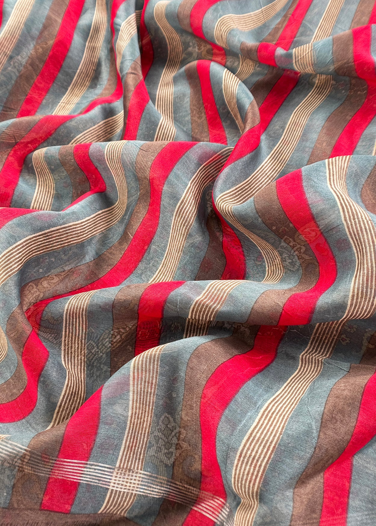 Brown Pure Maheshwari Silk Suit In Hand-Block Print With Dupatta