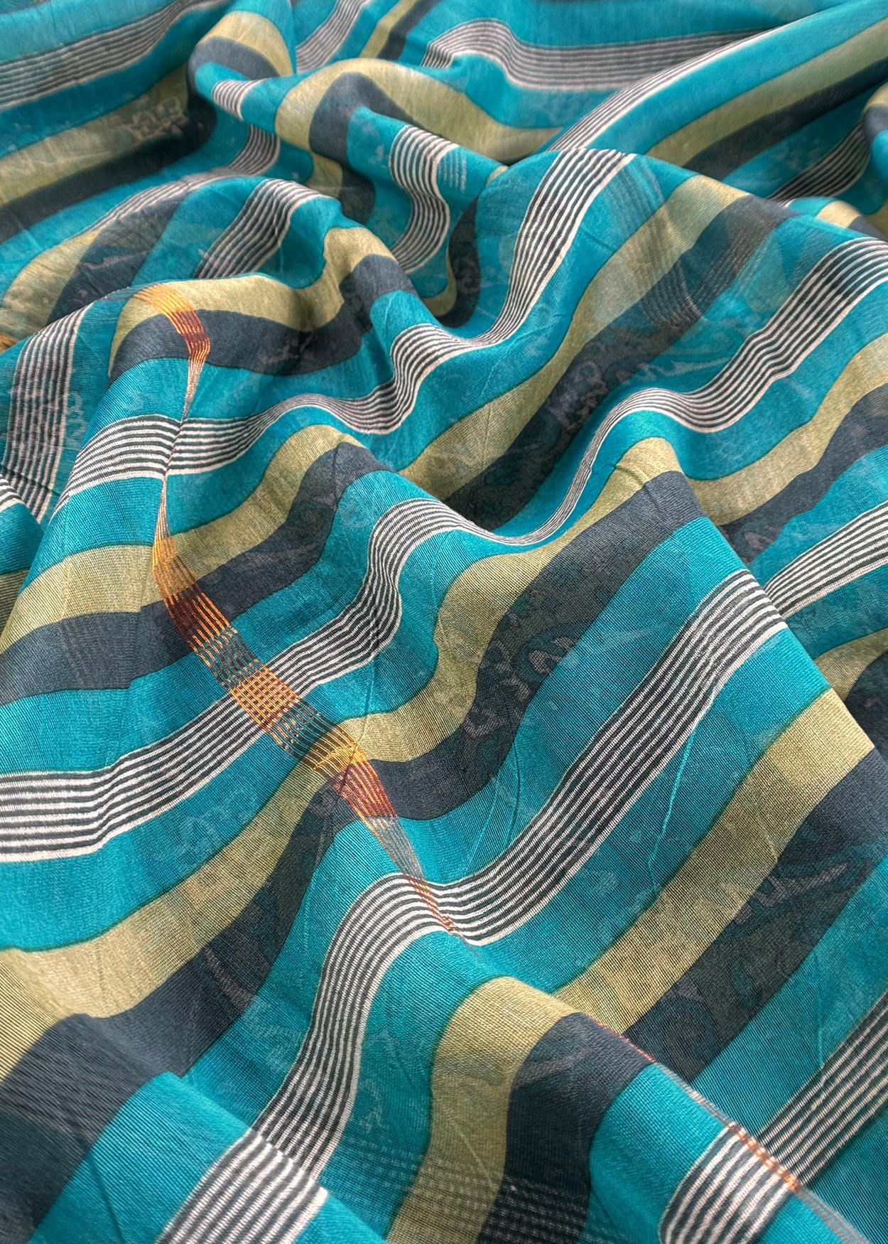 Blue Pure Maheshwari Silk Suit In Hand-Block Print With Dupatta