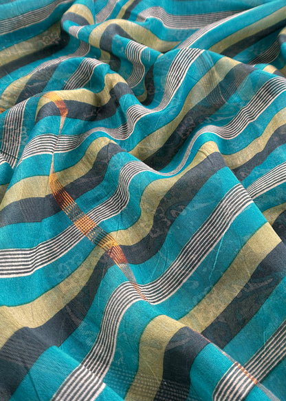 Blue Pure Maheshwari Silk Suit In Hand-Block Print With Dupatta